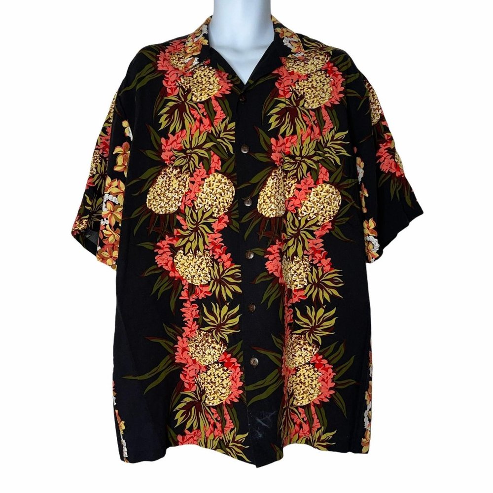 Hilo Hattie Bright Pink Floral Hawaiian Shirt L